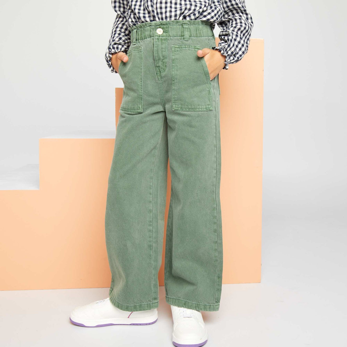 Pantalon denim wide leg Vert