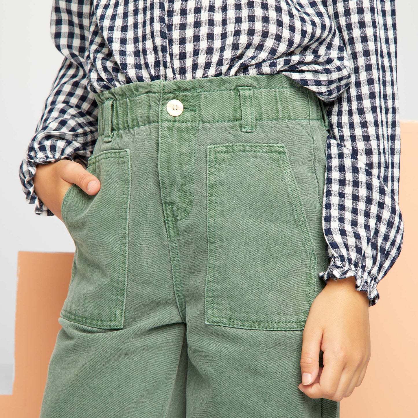 Pantalon denim wide leg Vert