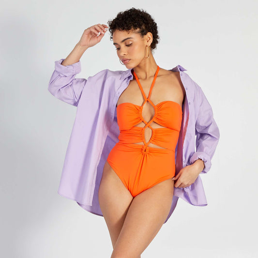 Maillot de bain 1 pièce découpes Orange