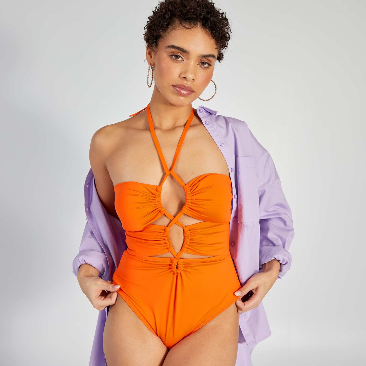 Maillot de bain 1 pièce découpes Orange