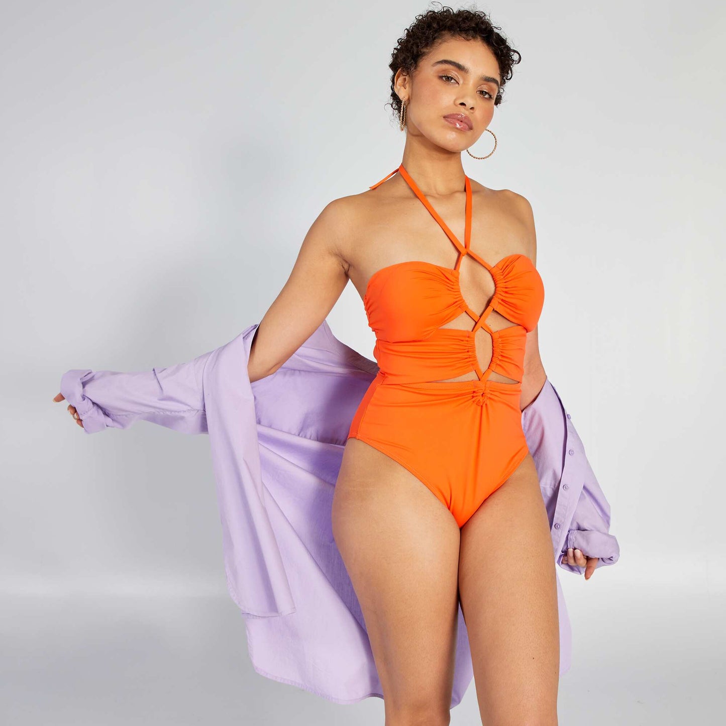 Maillot de bain 1 pièce découpes Orange