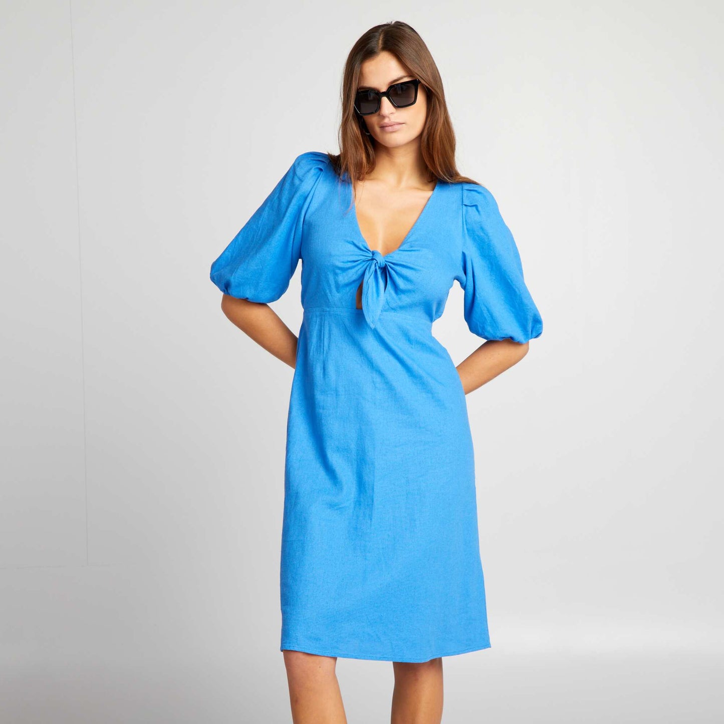 Robe genoux avec nœud fantaisie Bleu