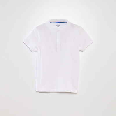 Polo maille piquée col tunisien blanc