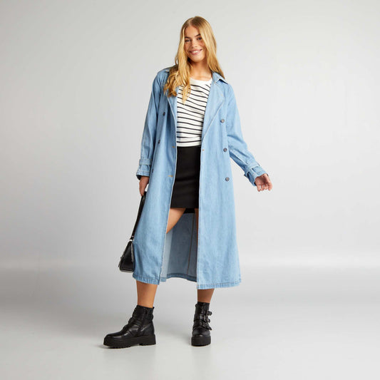 Trench long en denim Bleu