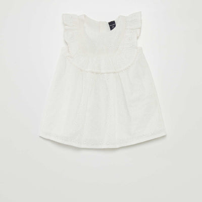 Robe avec broderies anglaises et volant blanc
