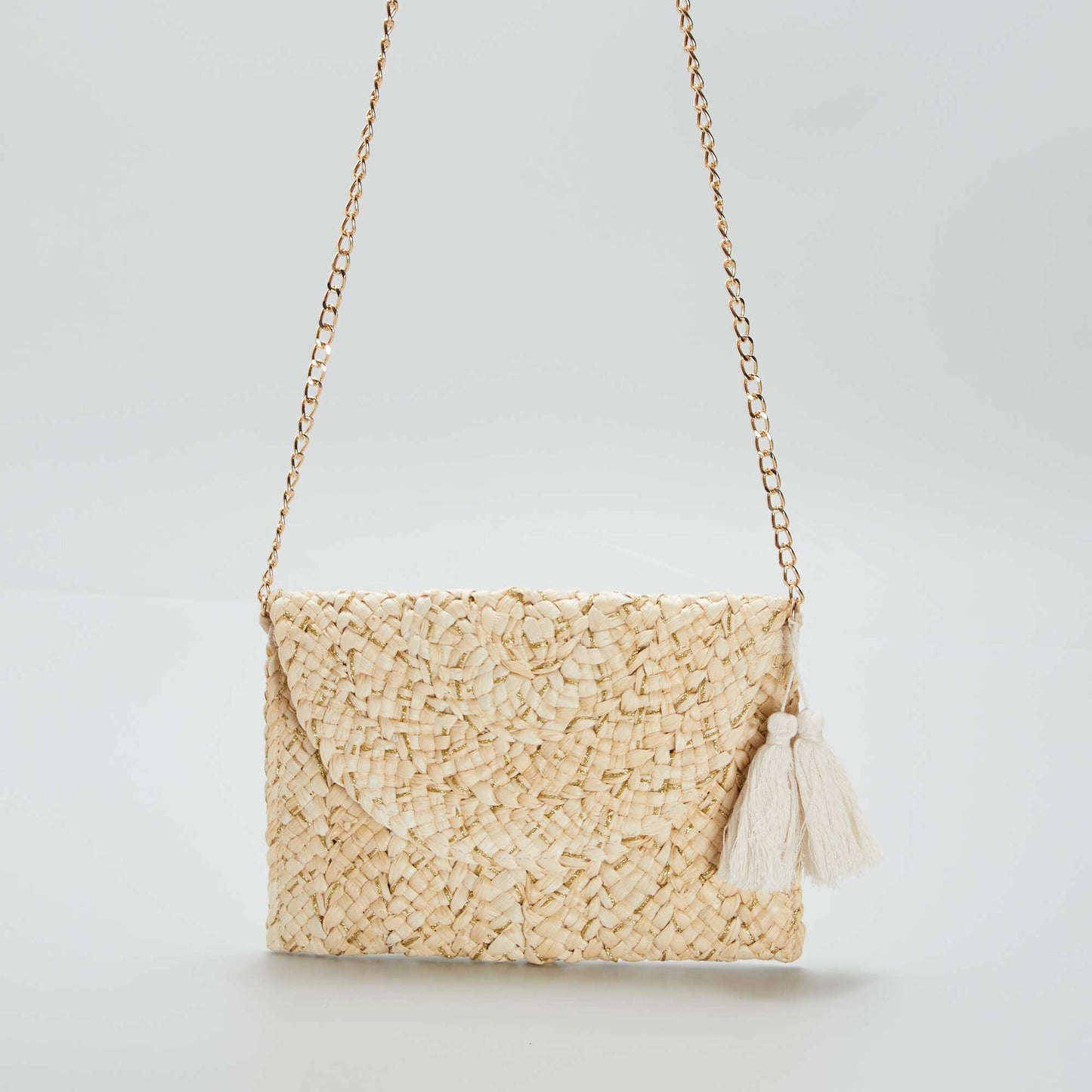 Pochette en paille + fils brillants Beige