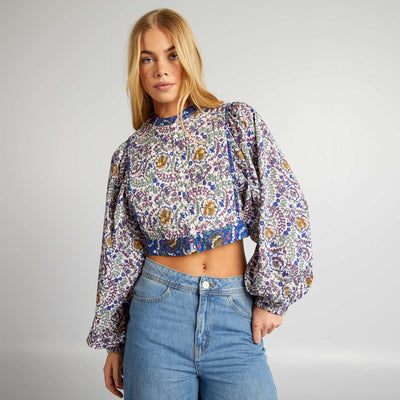 Blouse matelassée fleurie Bleu