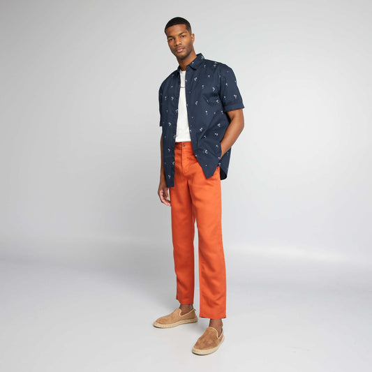 Pantalon chino slim en lin mélangé orange