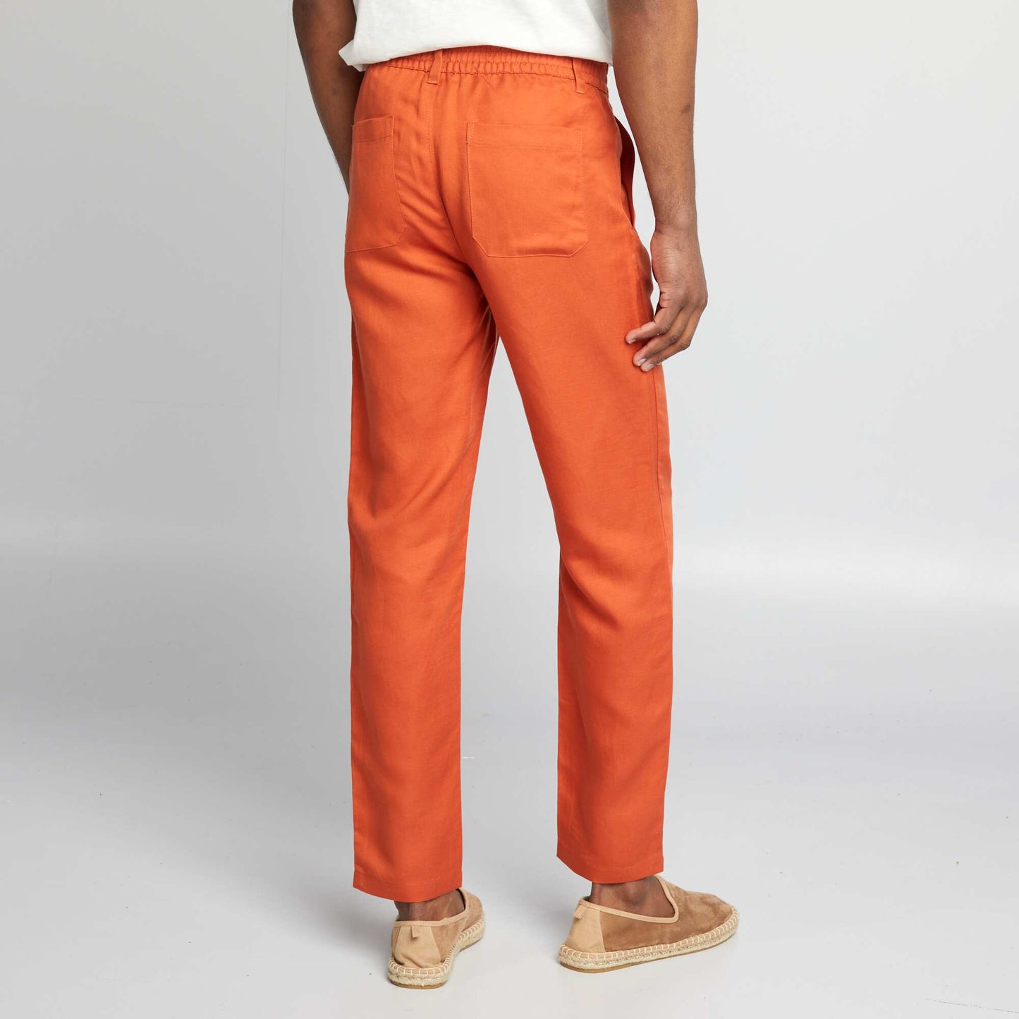 Pantalon chino slim en lin mélangé orange