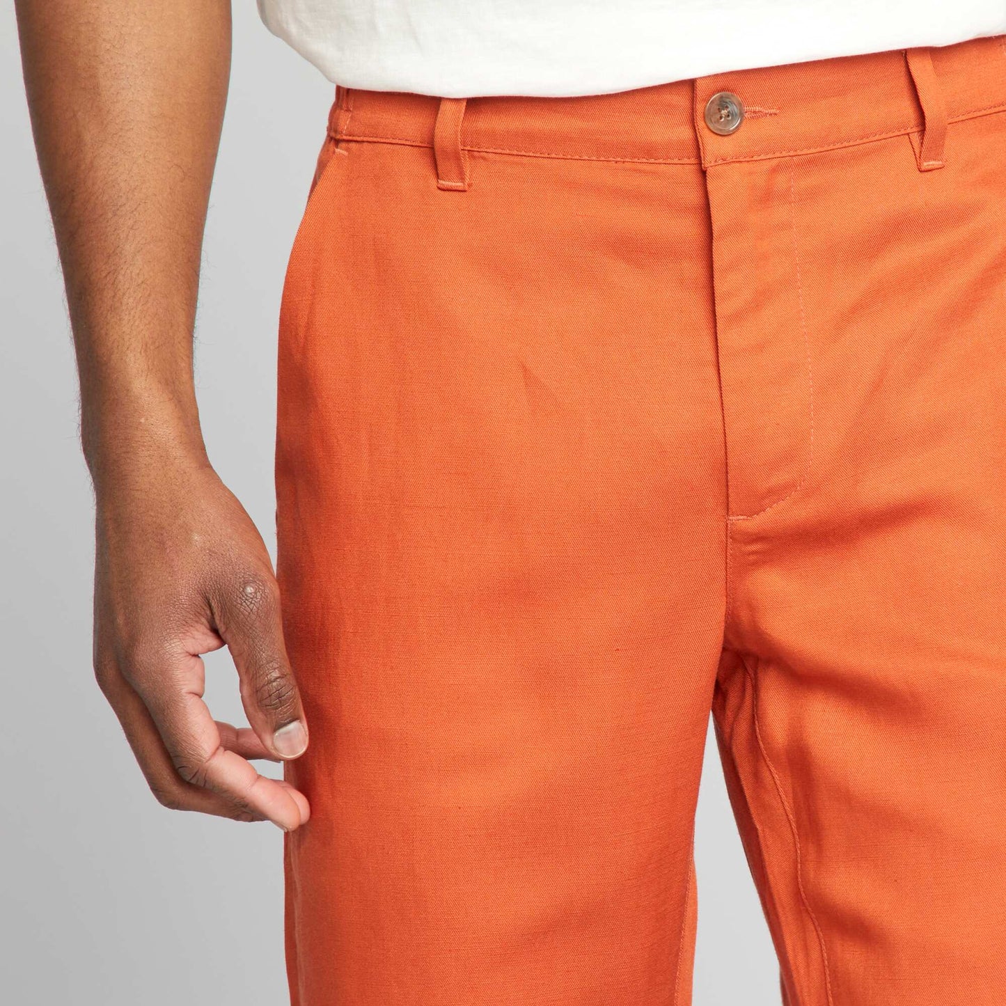 Pantalon chino slim en lin mélangé orange