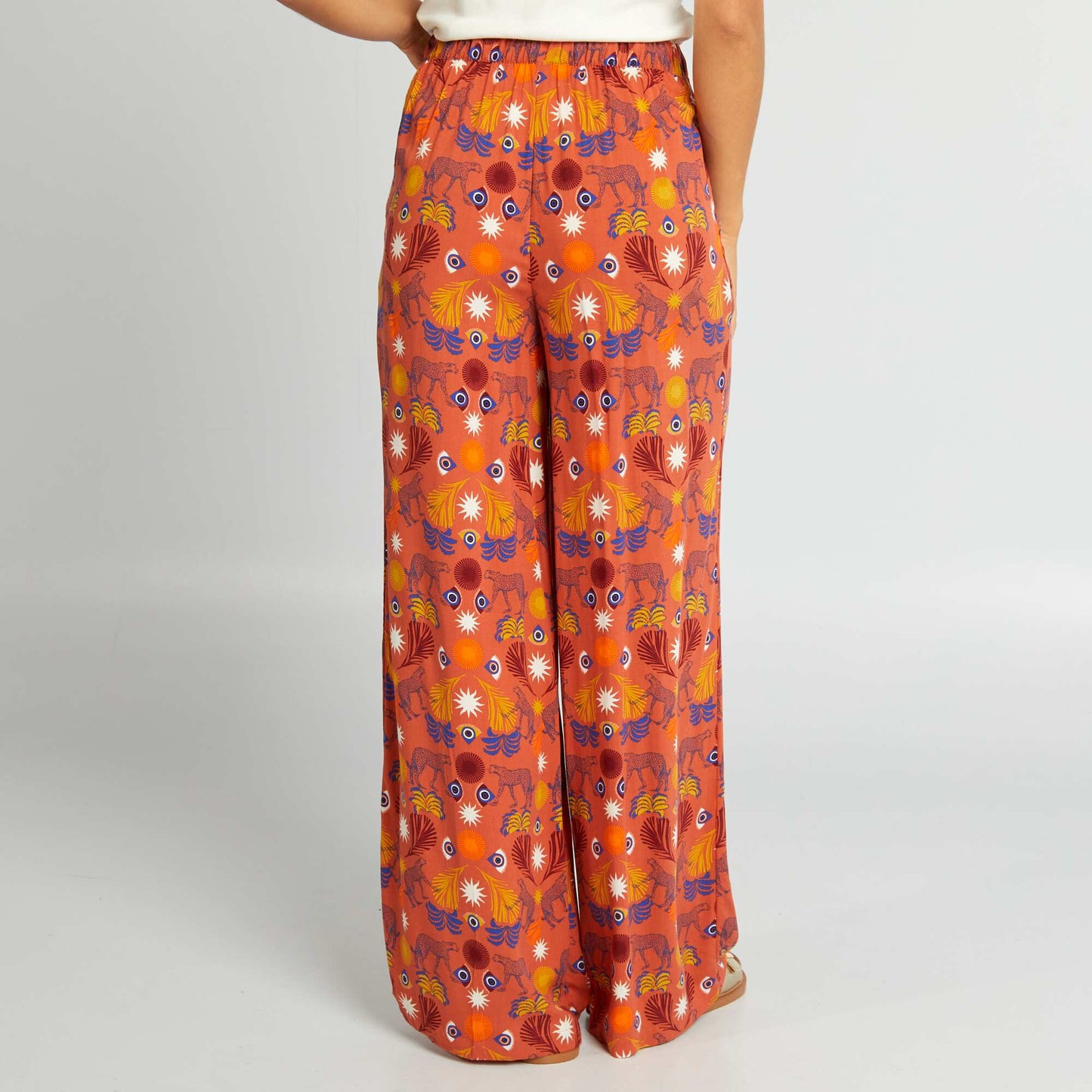 Pantalon large imprimé exotique Terracotta