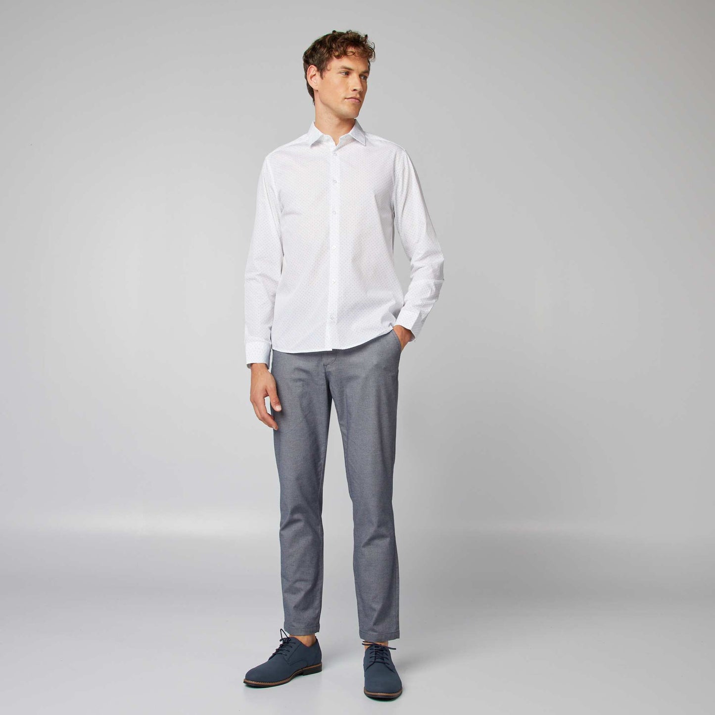 Chemise droite/regular à pois BLANC à POIS