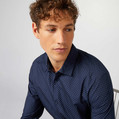 Chemise droite/regular à pois BLEU