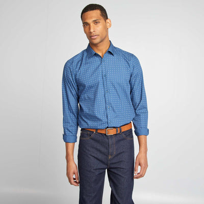 Chemise droite/regular à pois BLEU