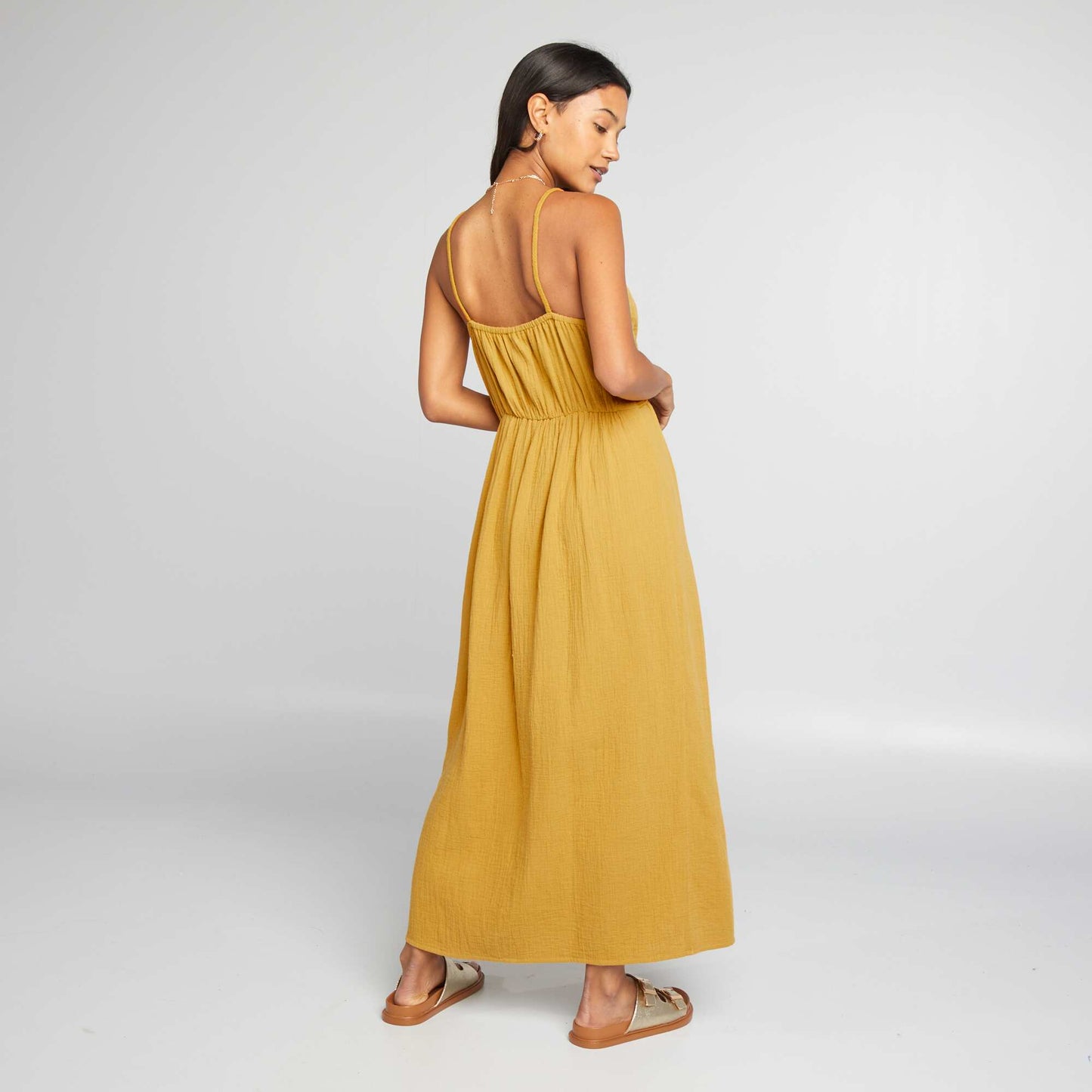 Robe longue en gaze de coton jaune