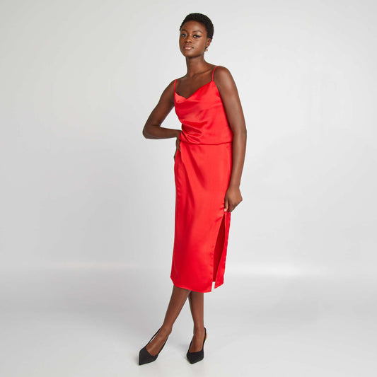 Jupe midi en satin Rouge