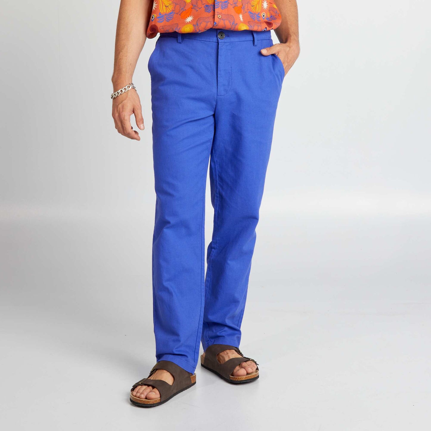 Pantalon chino en lin mélangé Bleu