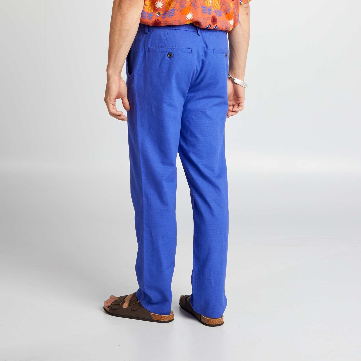 Pantalon chino en lin mélangé Bleu