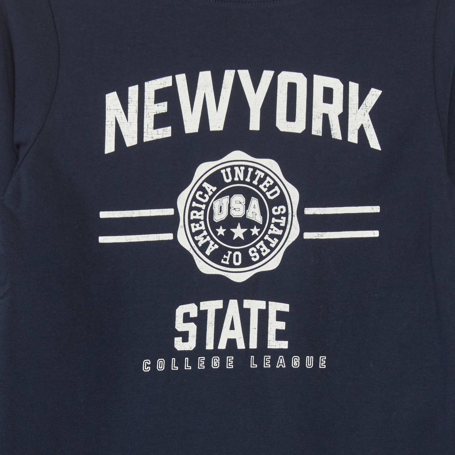 T-shirt imprimé à col rond BLEU MARINE