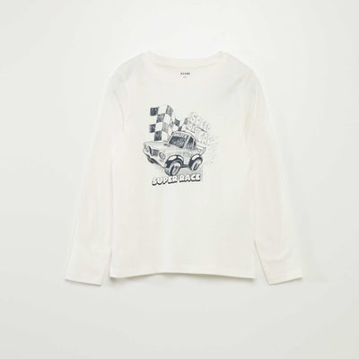T-shirt imprimé à col rond BLANC