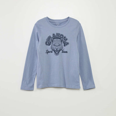 T-shirt imprimé à col rond BLEU
