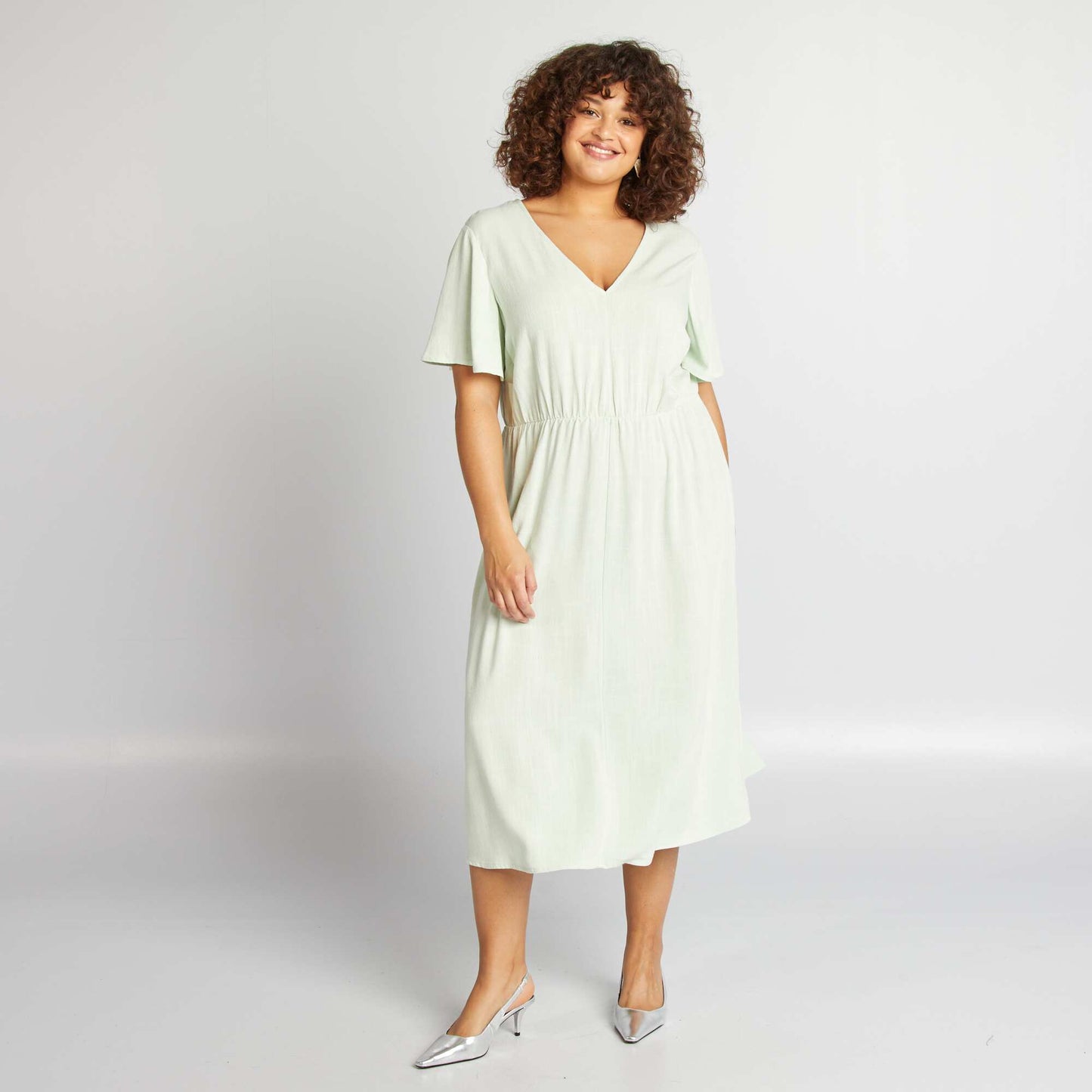 Robe midi en lin mélangé Vert