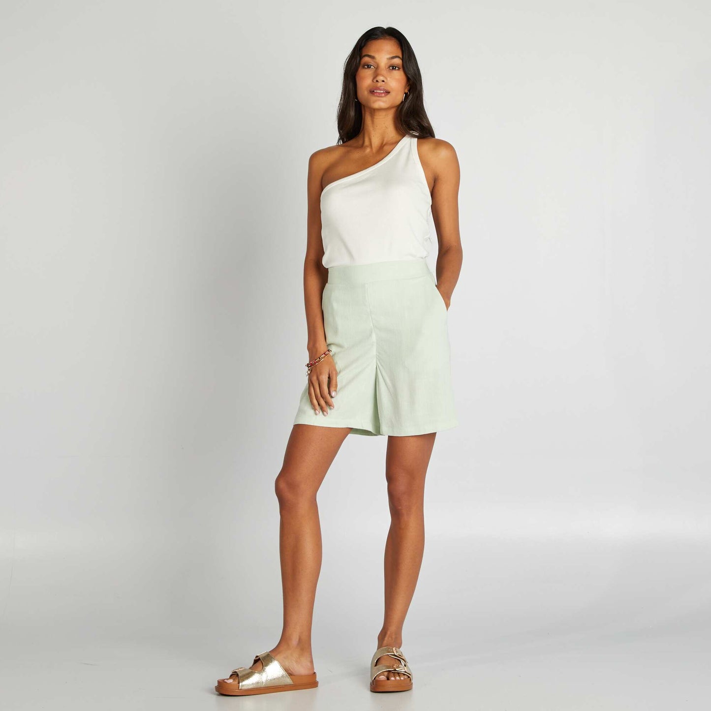 Top uni one shoulder côtelé Blanc