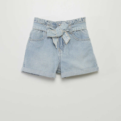 Short rayé en denim Bleu
