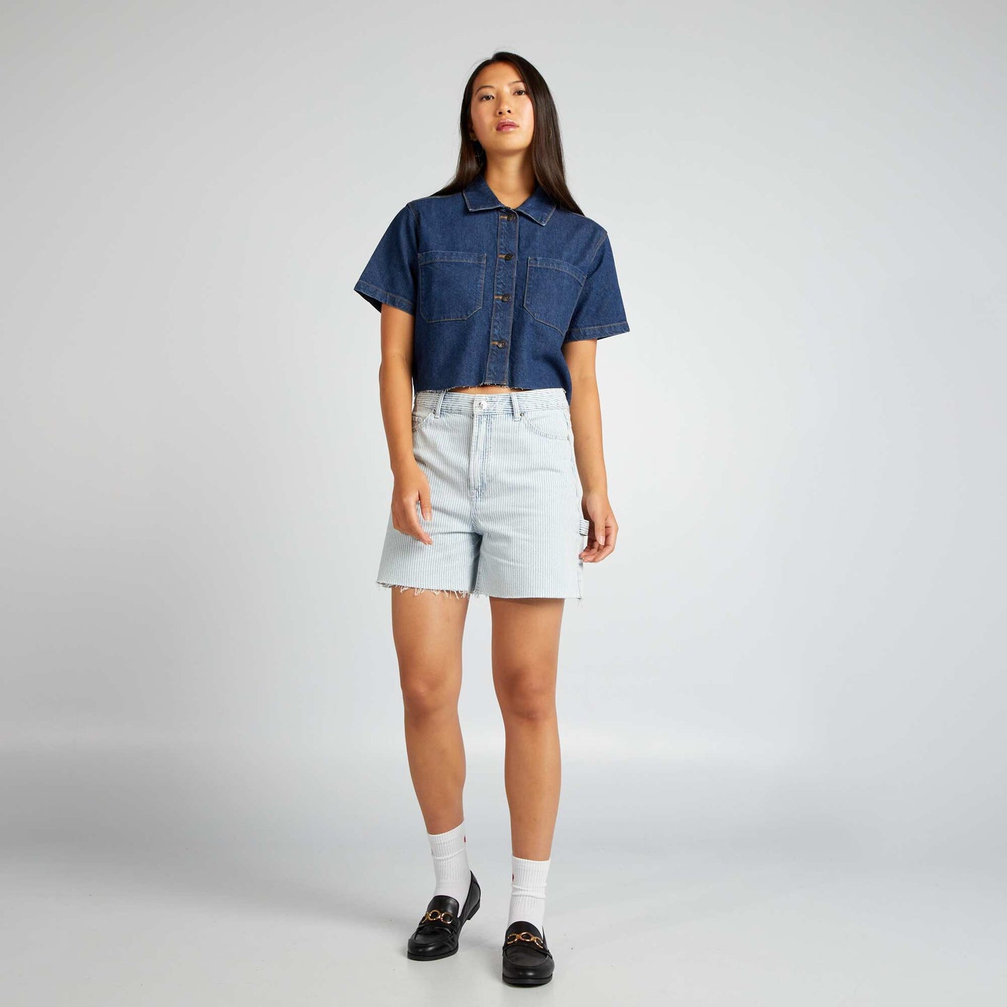 Short denim style carpenter denim rayé