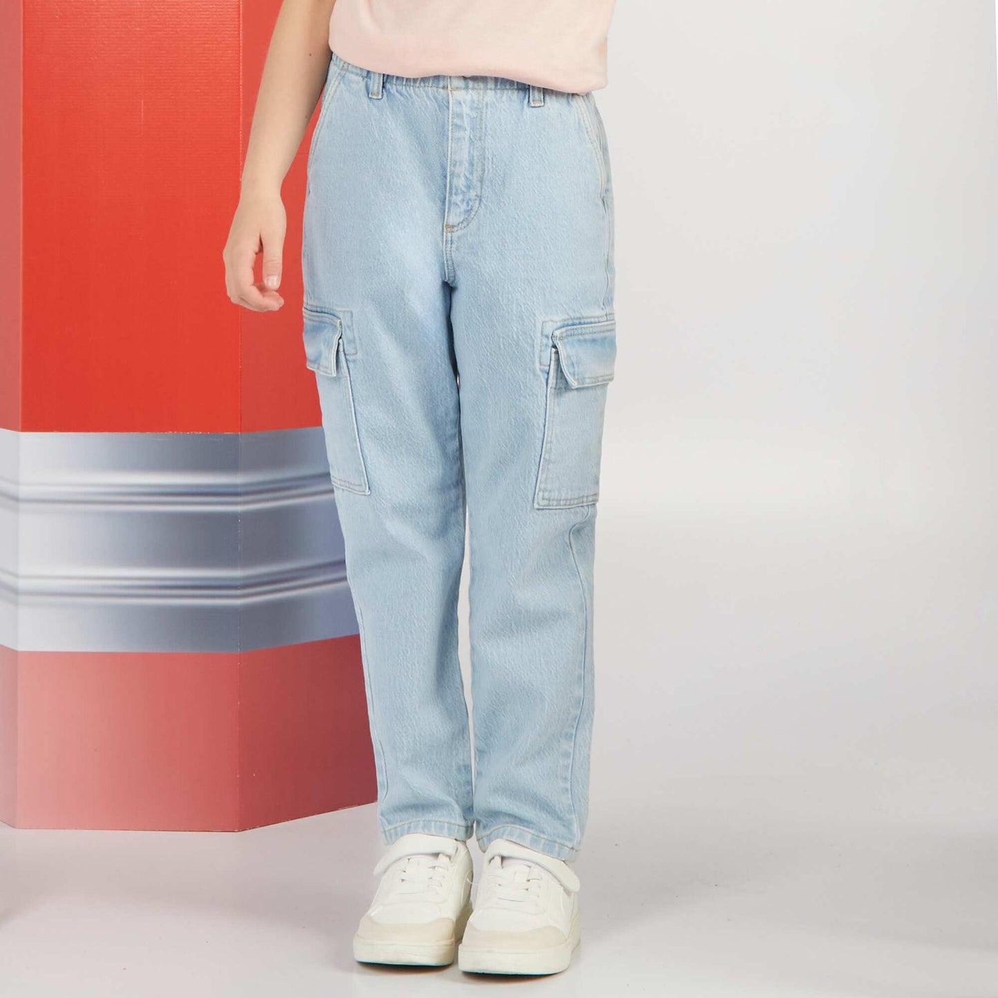 Pantalon mom avec poches à rabat BLEU