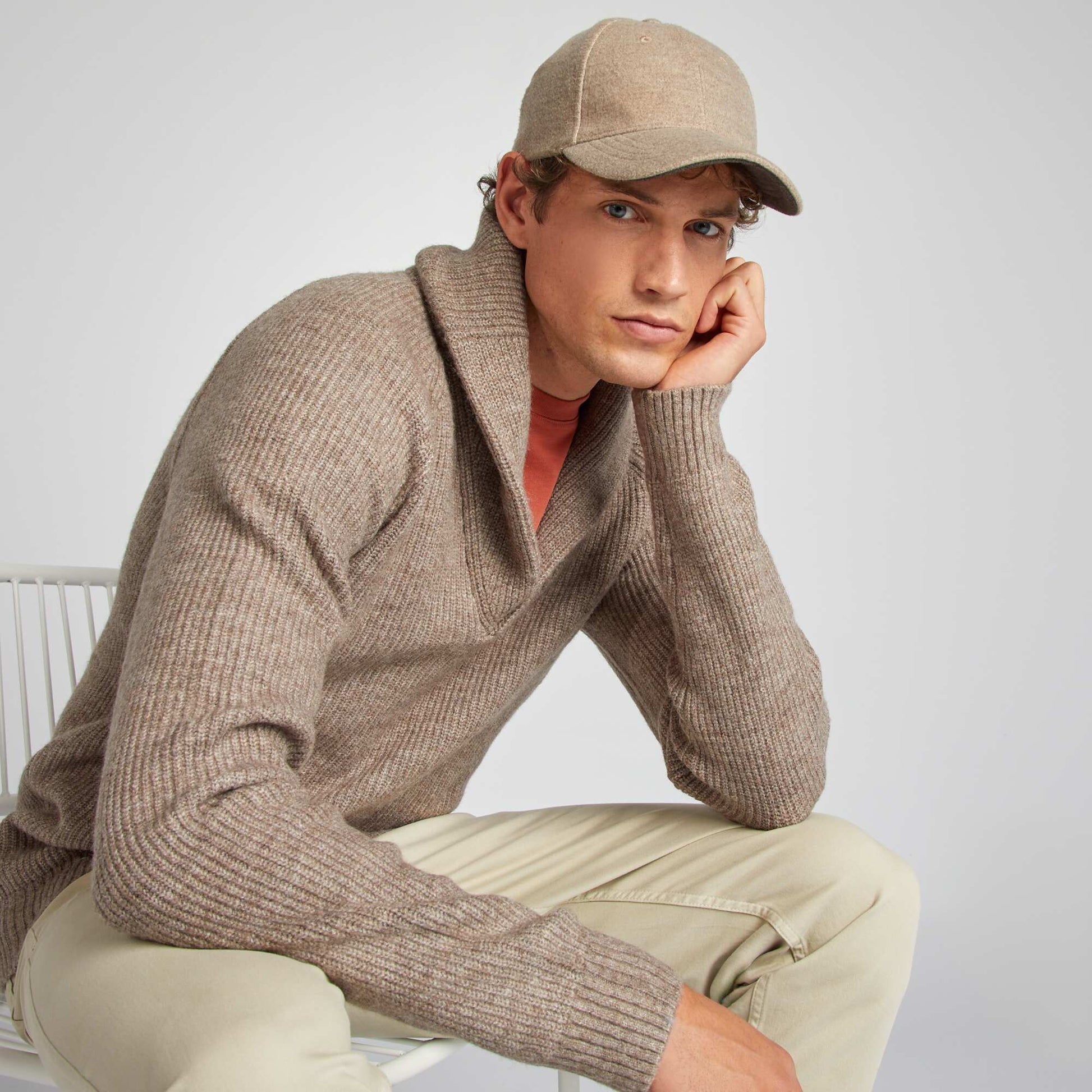 Pull à col châle en laine mélangée GRIS