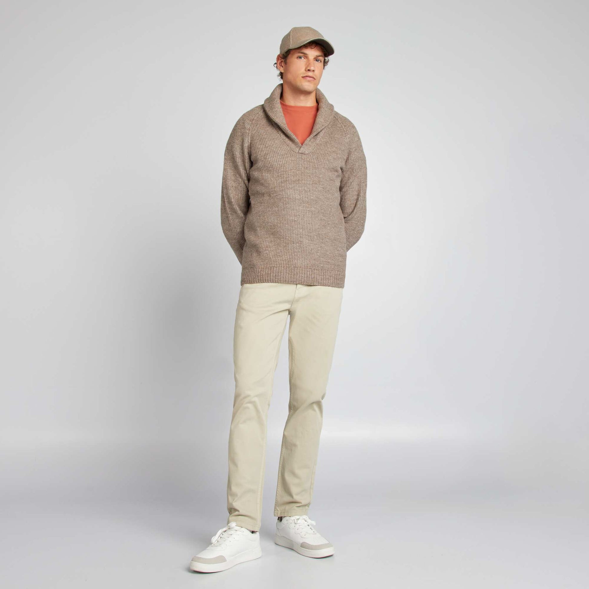 Pull à col châle en laine mélangée GRIS