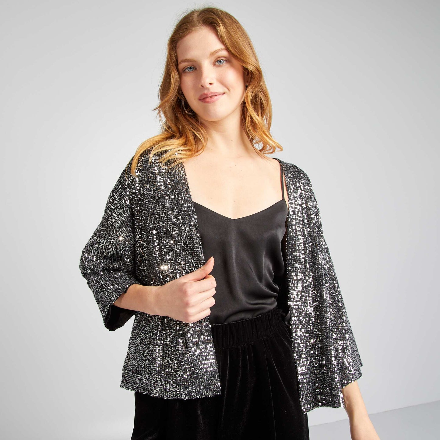 Kimono en sequins Gris