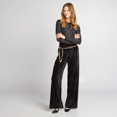 Pantalon large en velours plissé NOIR