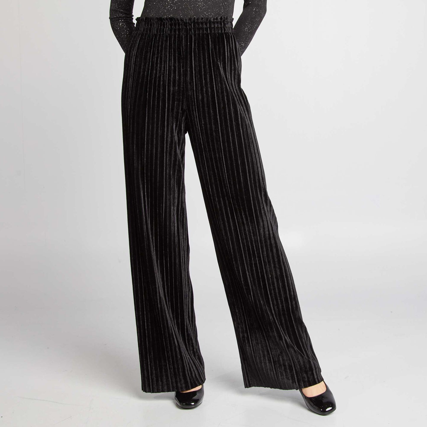 Pantalon large en velours plissé NOIR