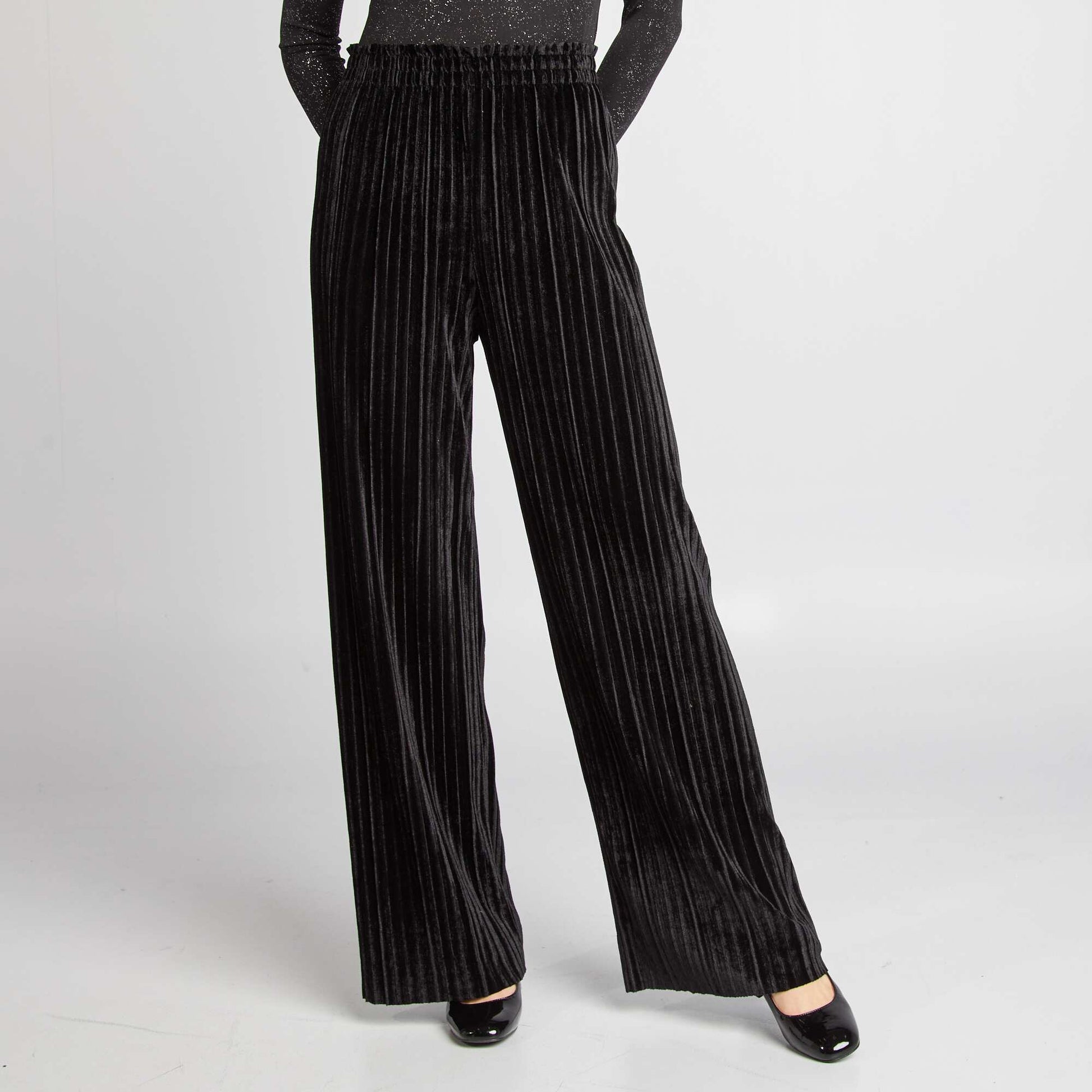 Pantalon large en velours plissé NOIR