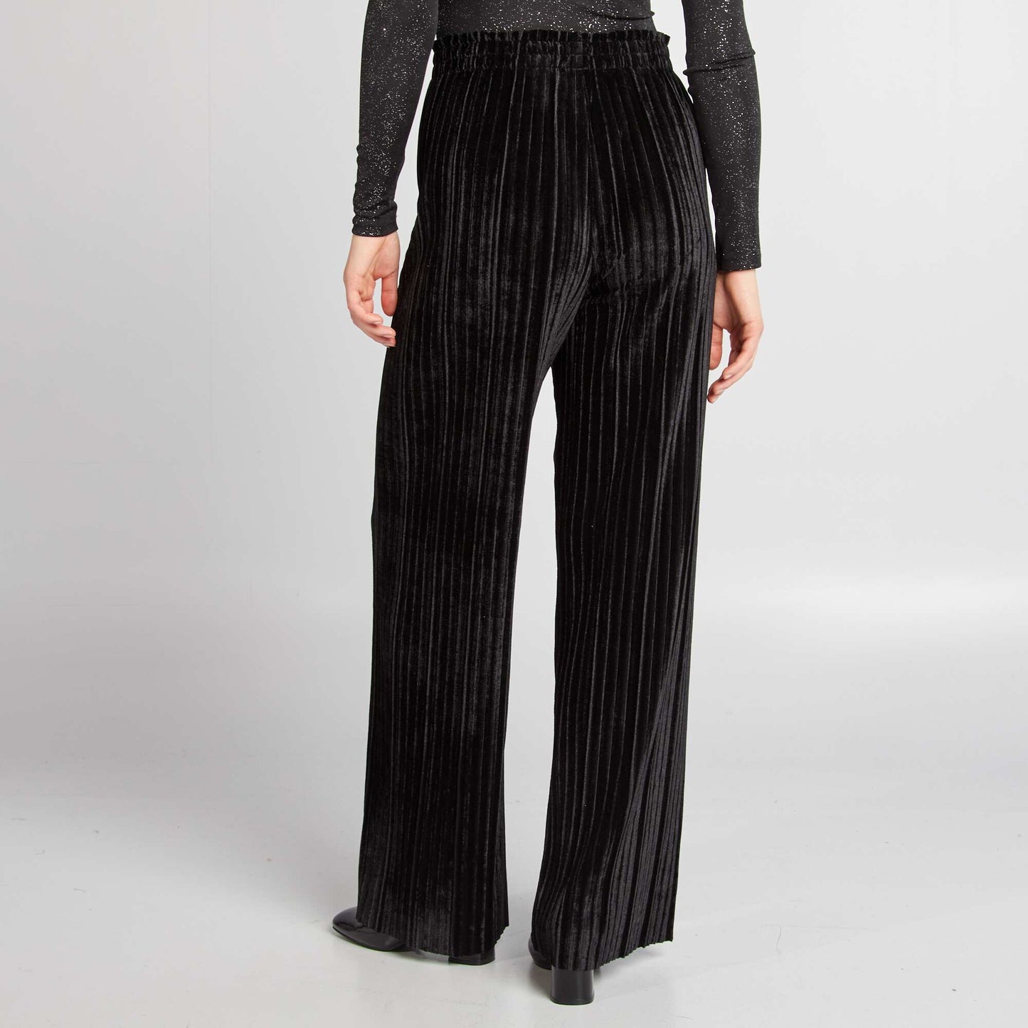 Pantalon large en velours plissé NOIR