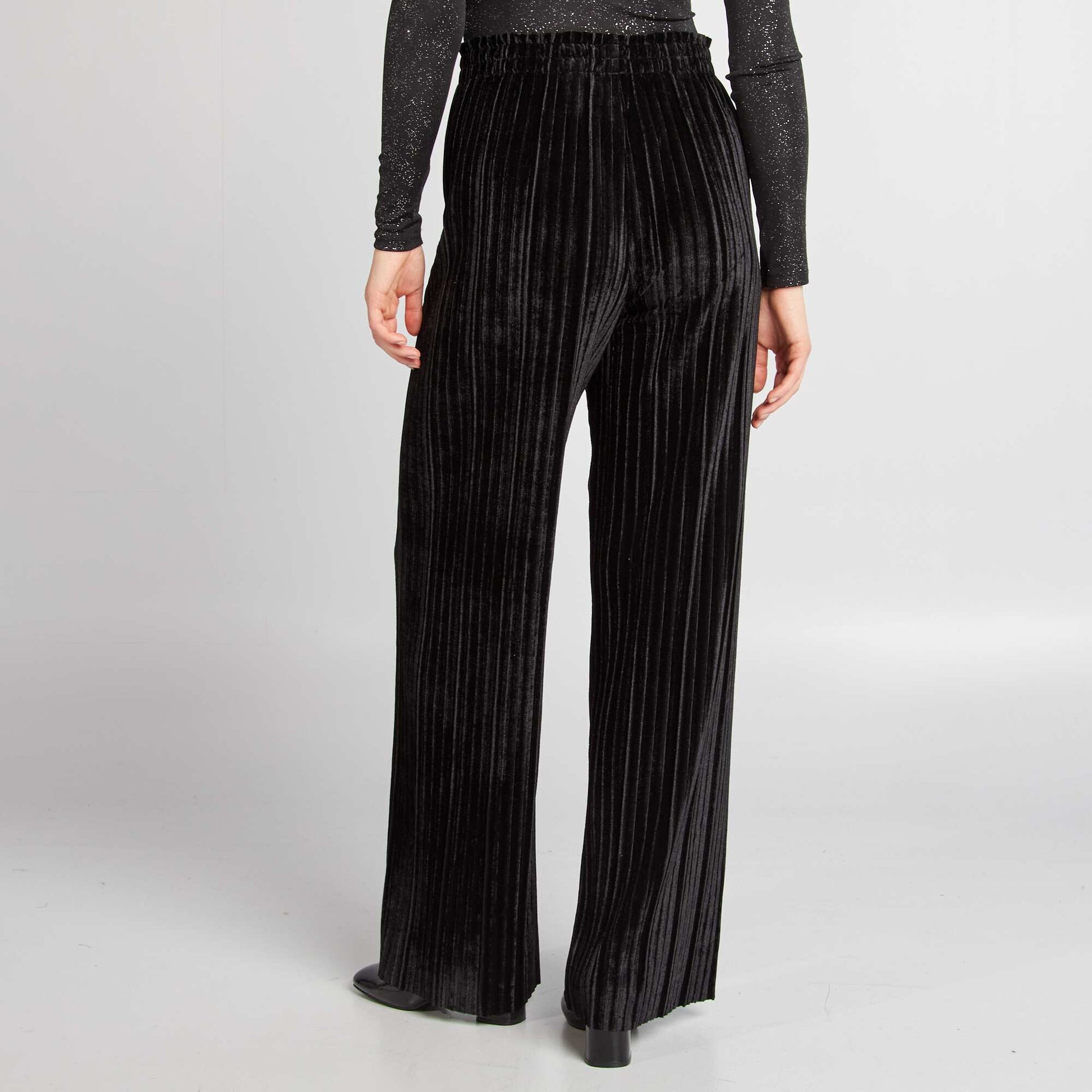 Pantalon large en velours plissé NOIR