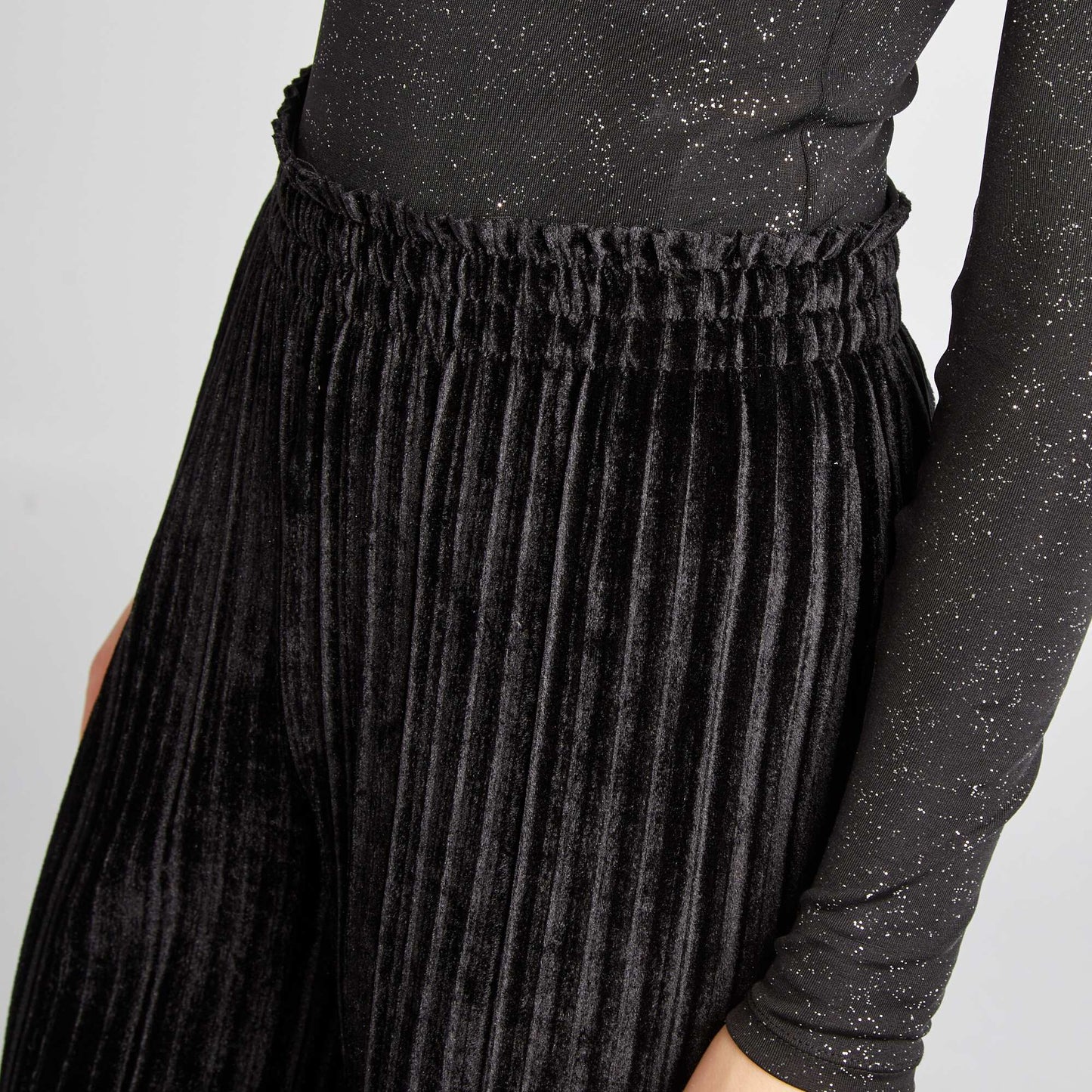 Pantalon large en velours plissé NOIR