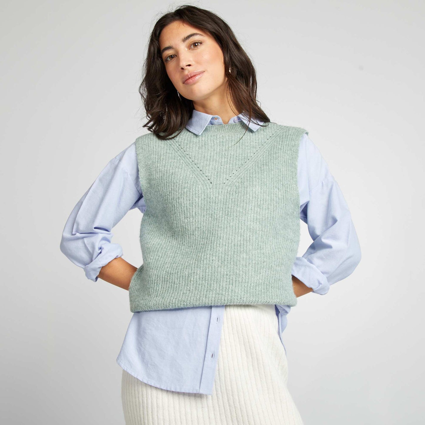 Pull en maille sans manches VERT