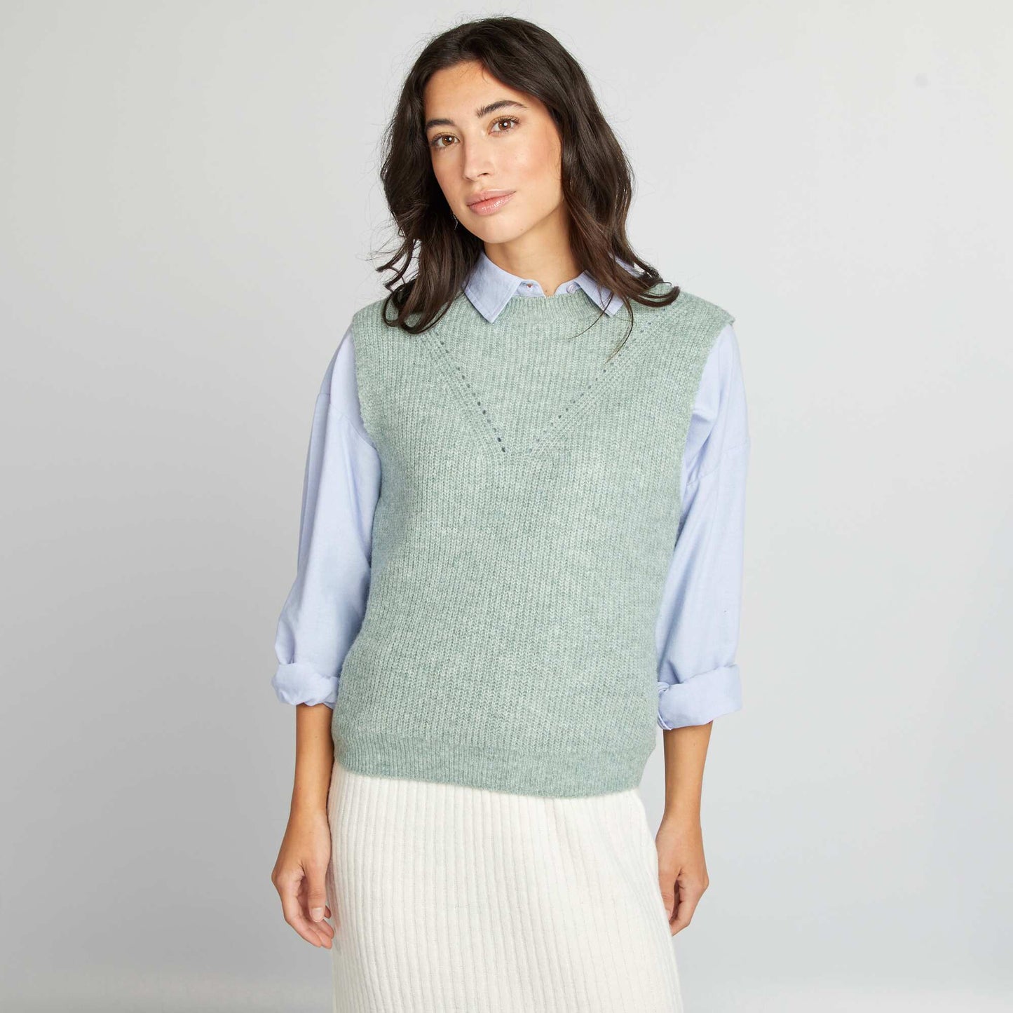 Pull en maille sans manches VERT
