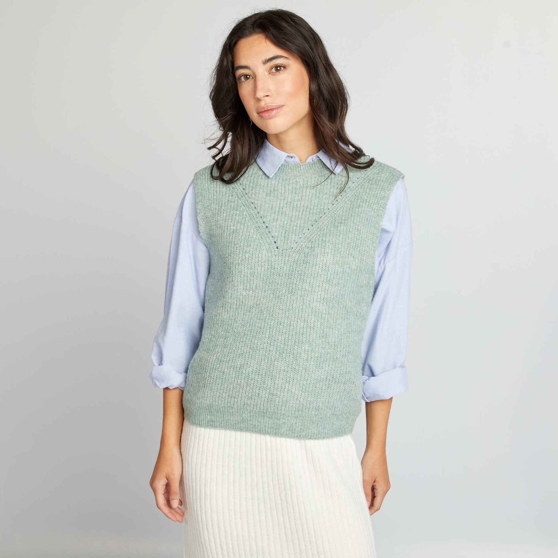 Pull en maille sans manches VERT