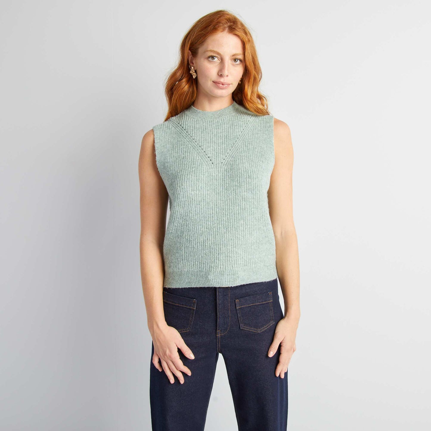 Pull en maille sans manches VERT