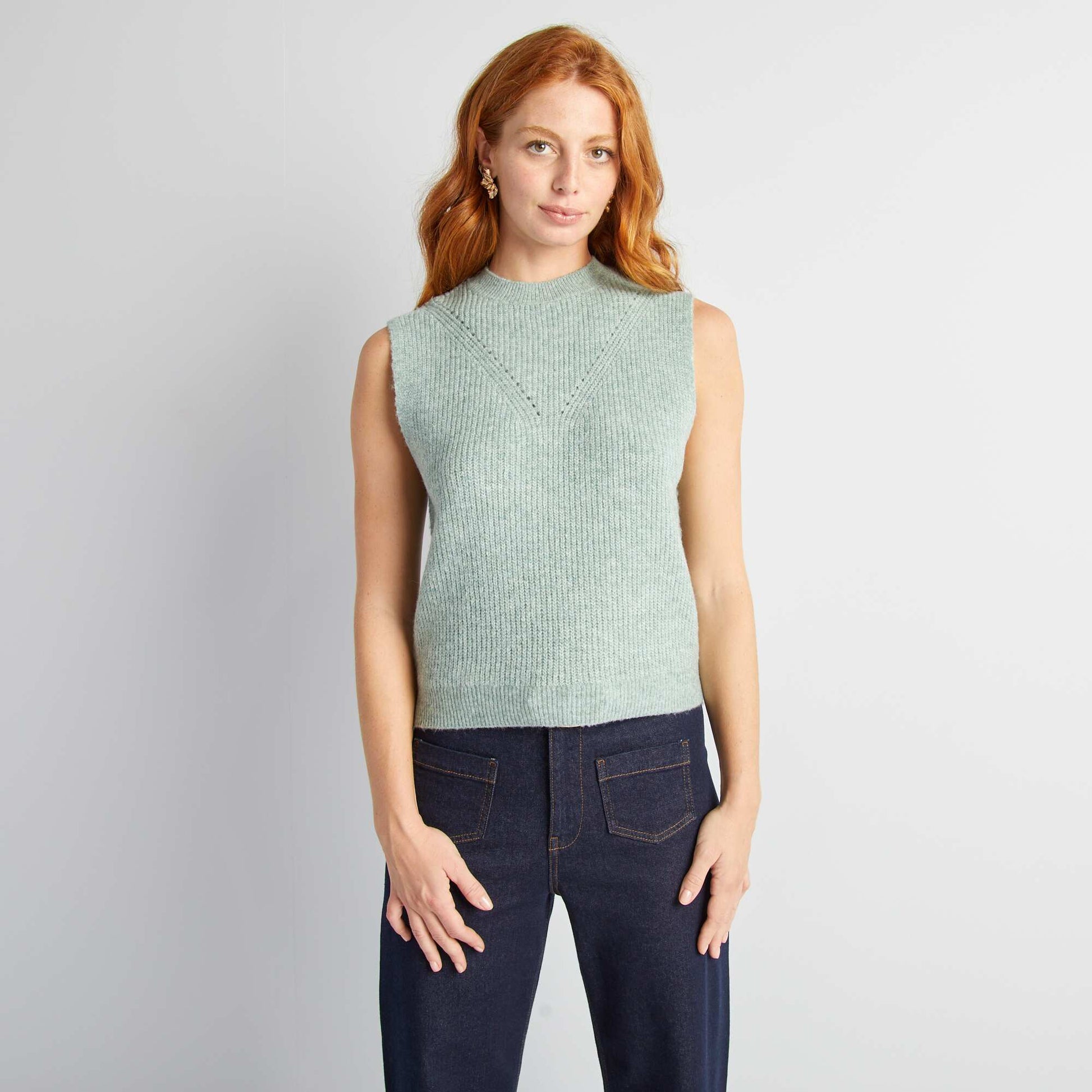 Pull en maille sans manches VERT