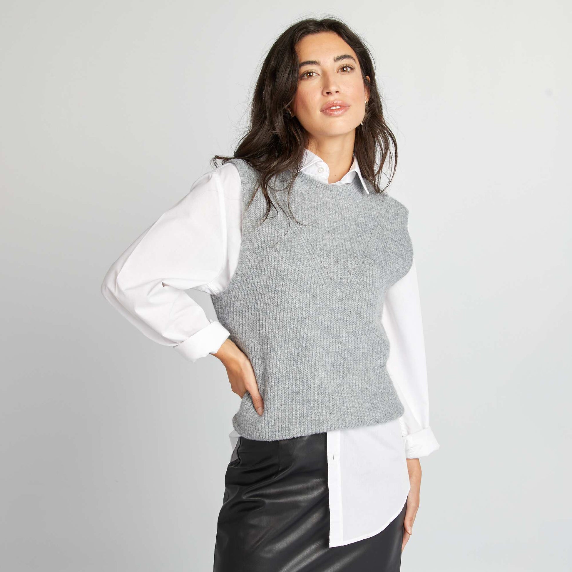 Pull en maille sans manches GRIS