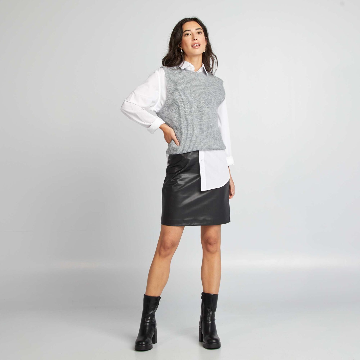 Pull en maille sans manches GRIS
