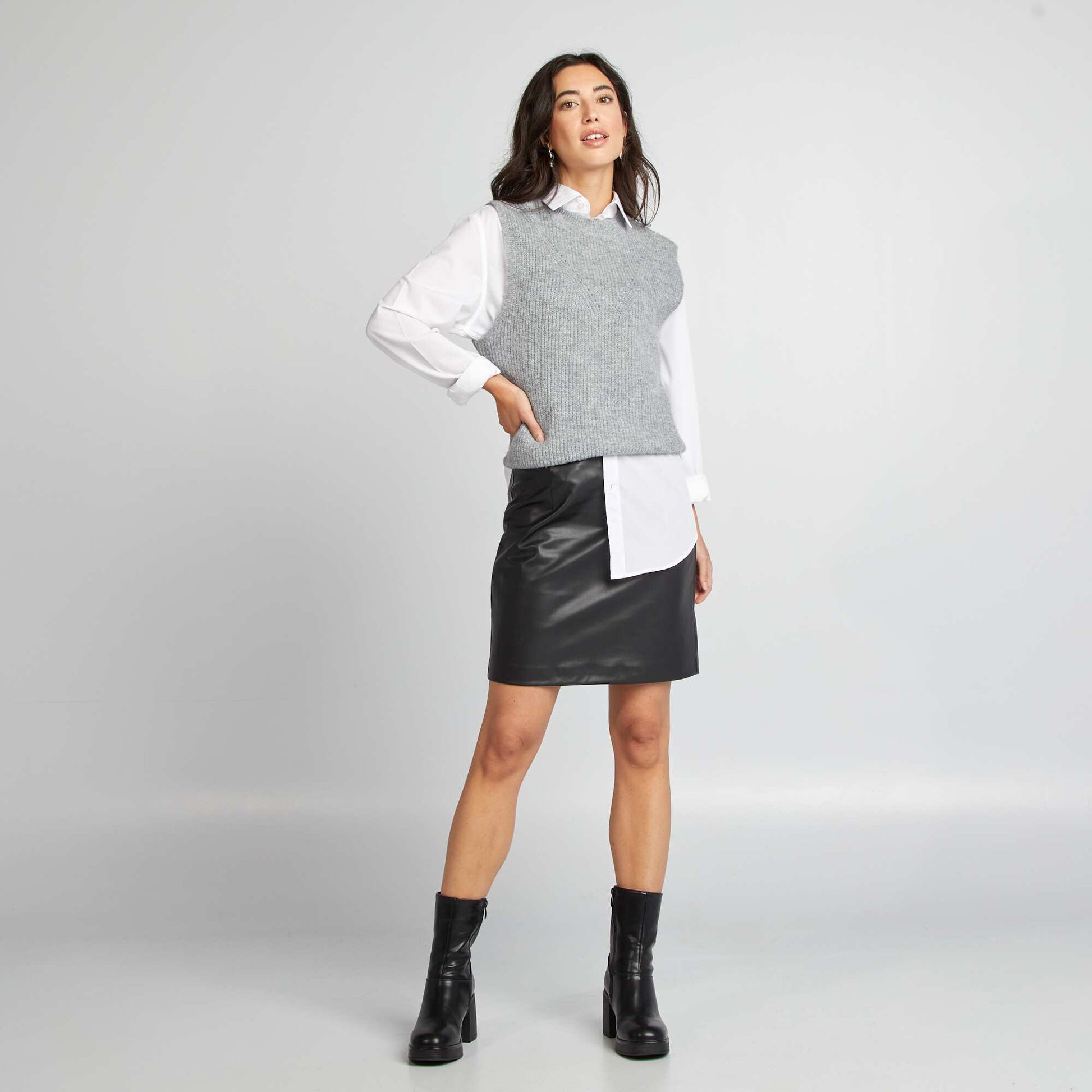 Pull en maille sans manches GRIS