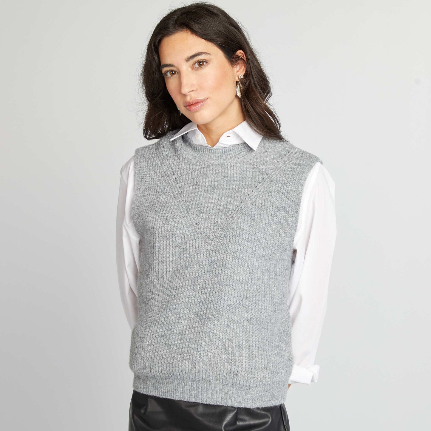 Pull en maille sans manches GRIS