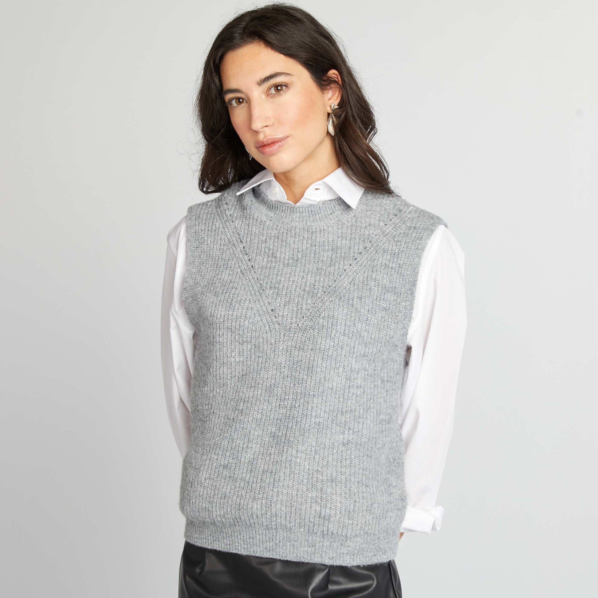 Pull en maille sans manches GRIS