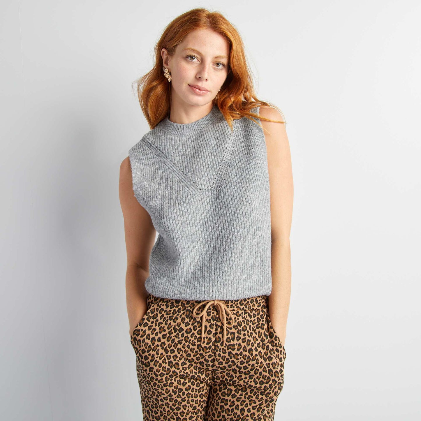 Pull en maille sans manches GRIS